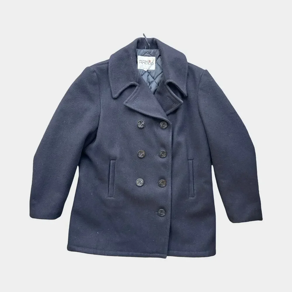 Vintage Fox Knapp Men’s Blavy Wool Peacoat Size 42 USA Made Double Breasted Coat